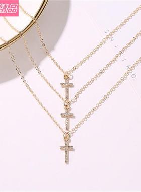 Creative diamond cross necklace Women Elegant clavicle chain
