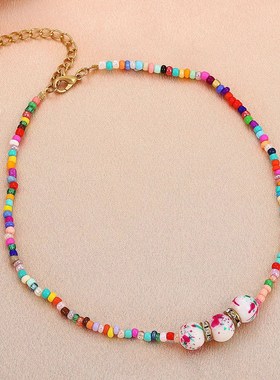 ethnic style accessories colorful rice bead women necklace