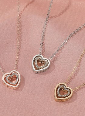 Simple Necklace woman Double Heart Pendant Clavicle Jewelry