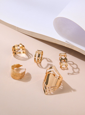欧美戒指 geometric rings 5-piece set open joint ring simple