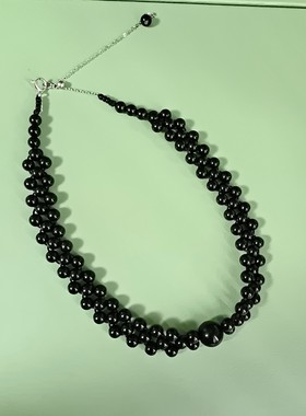 天然黑玛瑙可调节疤痕项链 锁骨链颈带遮颈纹时尚高档黑色项链