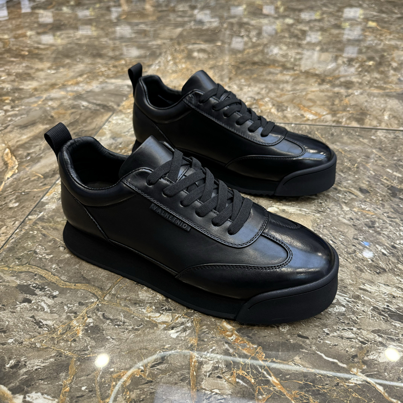 广州真皮男鞋2025秋冬新款时尚潮流百搭牛皮休闲皮鞋厚底运动板鞋 - 图0