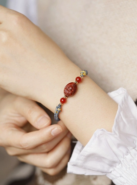 小叶紫檀手串龙年普贤菩萨本命年红绳手链生肖男女属相本命佛手绳