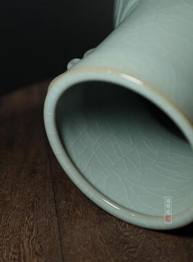龙泉青瓷陶瓷器双系花瓶
