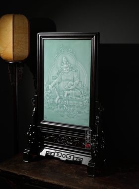 觅青堂龙泉青瓷高端黄财神插板画