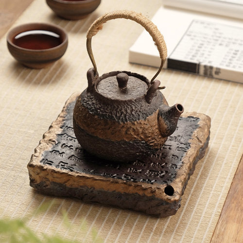 复古鎏金心经粗陶壶承储水干泡台家用茶台养壶垫小号托盘茶承茶盘 - 图1
