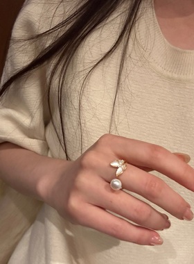 气质优雅淡水珍珠蝴蝶开口戒