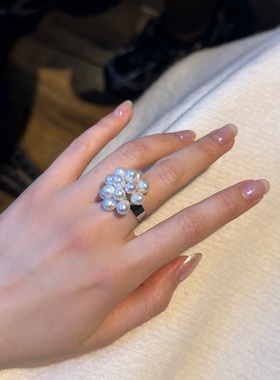 淡水珍珠花团开口戒指环