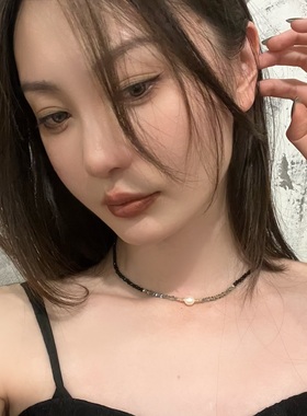 黑水晶石天然珍珠锁骨链