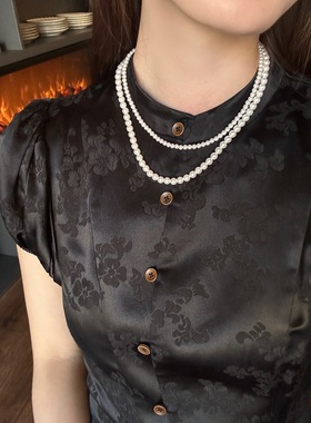 法式复古双层白色灰色珍珠项链