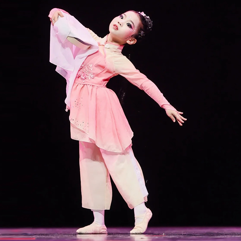 儿童古典舞演出服飘逸民族舞伞舞中国风女童扇子舞练功舞蹈表演服 - 图2