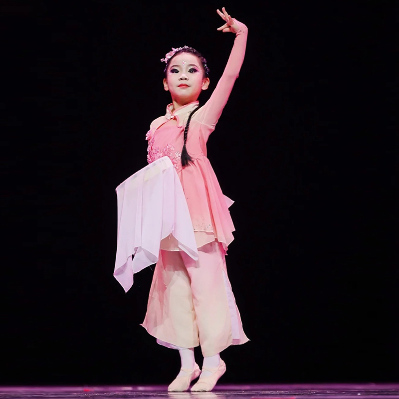 儿童古典舞演出服飘逸民族舞伞舞中国风女童扇子舞练功舞蹈表演服 - 图3