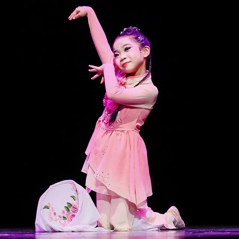 儿童古典舞演出服飘逸民族舞伞舞中国风女童扇子舞练功舞蹈表演服 - 图1