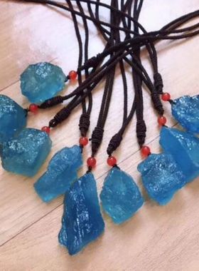 巴西原石冰种纯银项链天然海蓝宝