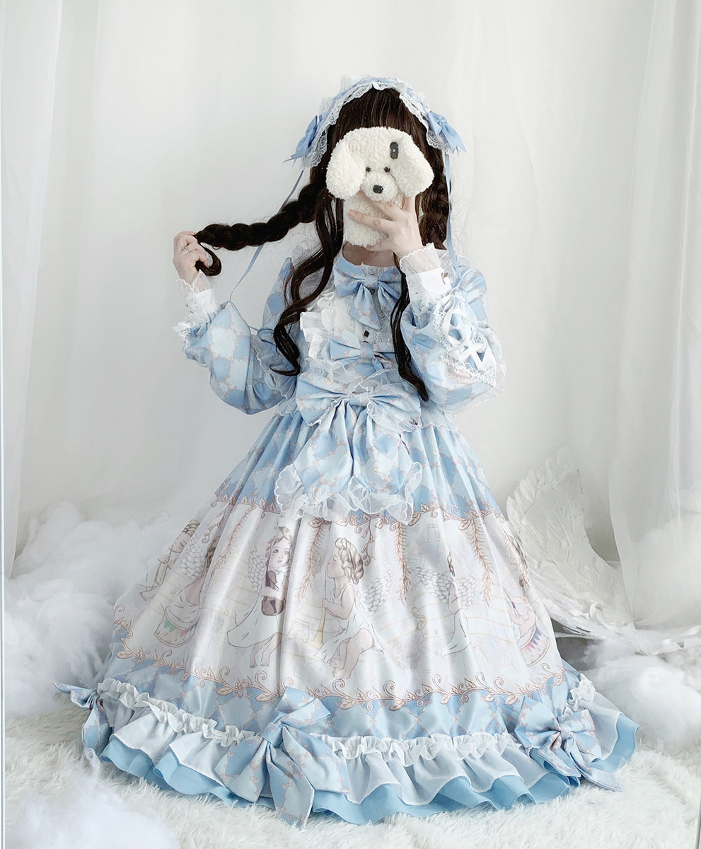 现货日系少女春秋闺蜜爱神乐章lolita轻lo洛丽塔长袖OP日常连衣裙_虎窝淘