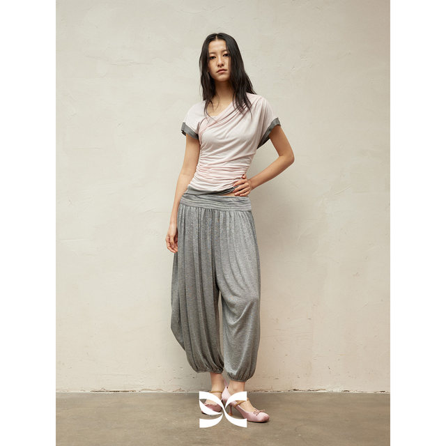 SQUARE CIRCLE ແອວສີ່ຫຼ່ຽມ pleated ວ່າງ draping ເກົ້າຈຸດ bloomers