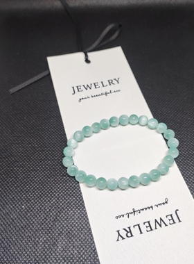 薄荷绿纹石天然水晶手串女弹力绳圆珠串珠手链6.5mm+约长16cm