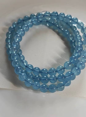 天然海蓝宝浅天蓝手链多圈手串送女友闺蜜礼物约6mm长的55cm