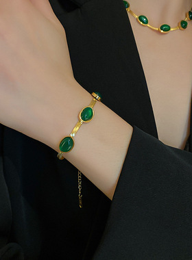 轻奢高级感钛钢不掉色祖母绿项链2025新款潮小众设计感毛衣链配饰