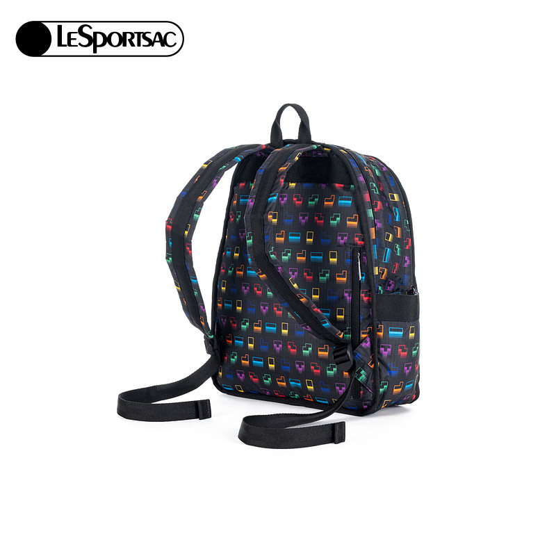 LeSportsac乐播诗新款Tetris联名黑色满印彩格大容量通勤双肩包女,淘宝优惠券,粉丝福利购,淘宝优惠卷