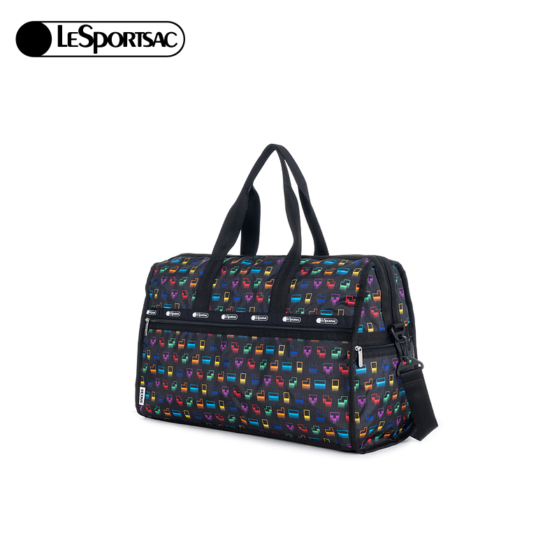 LeSportsac乐播诗新款Tetris联名黑色满印俄罗斯方块大容量斜挎包 - 图0