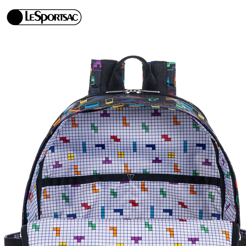 LeSportsac乐播诗新款Tetris联名黑色满印彩格大容量通勤双肩包女,淘宝优惠券,粉丝福利购,淘宝优惠卷