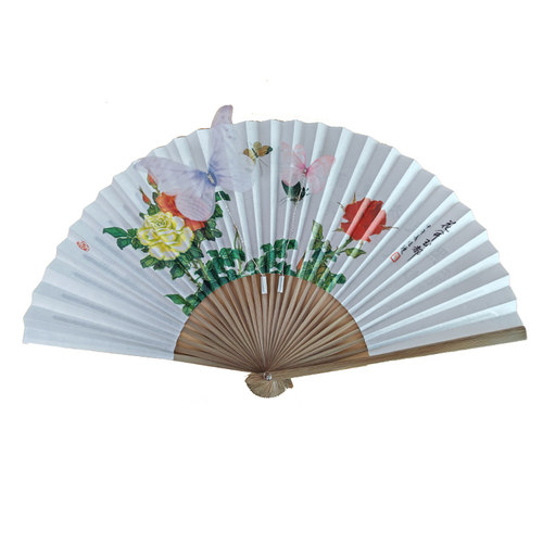 剧目飞花蝶语舞蹈扇子带2只蝴蝶朝鲜舞蹈折扇道具宣纸油竹30方 - 图3