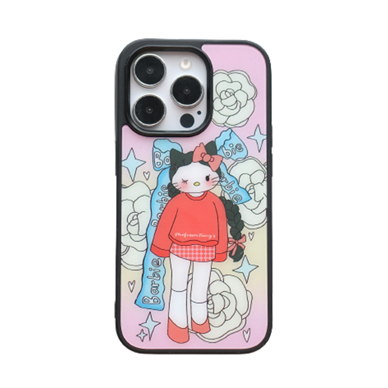 ProfessorTang 原创黑皮helloKitty手机壳插画磨砂黑边硬壳y2k适用于苹果iPhone15promax小众14全包辣妹可爱 - 图3