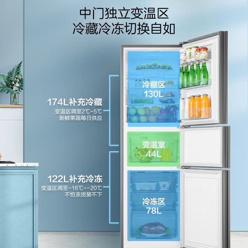 海信252升三开门家用双变频电冰箱 海信冰洗厨房冰箱