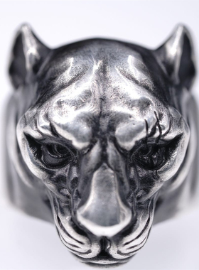 欲望车间原创欧美手工银豹头戒指