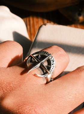 渡鸦工作室原创专属《旧约》星月四芒星戒指925银手工男女款指环