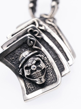 渡鸦原创欧美手工小丑骷髅银吊坠