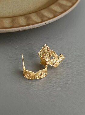 复古金色蝴蝶耳钉简约百搭