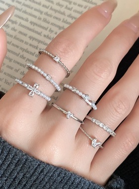 「嗔三酱」锆石珍珠十字架开口戒指个性简约时尚气质食指戒手饰女