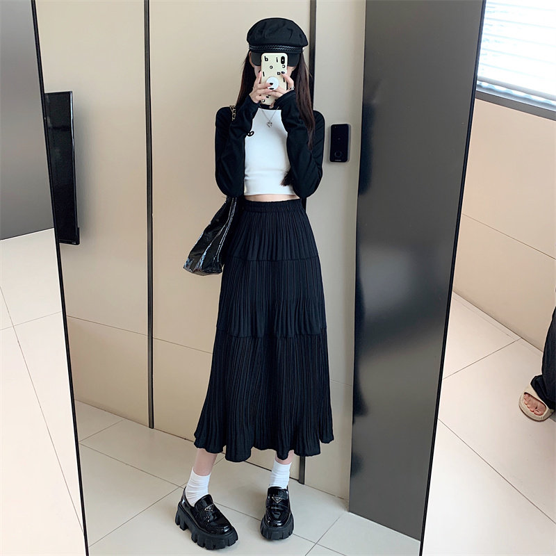 夏季新款松紧高腰半身裙女复古中长款百褶裙胖mm大码纯色a字长裙,淘宝优惠券,粉丝福利购,淘宝优惠卷