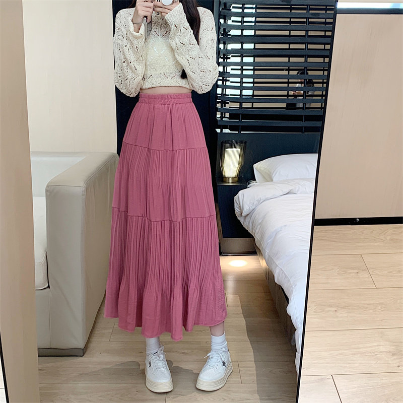 夏季新款松紧高腰半身裙女复古中长款百褶裙胖mm大码纯色a字长裙,淘宝优惠券,粉丝福利购,淘宝优惠卷