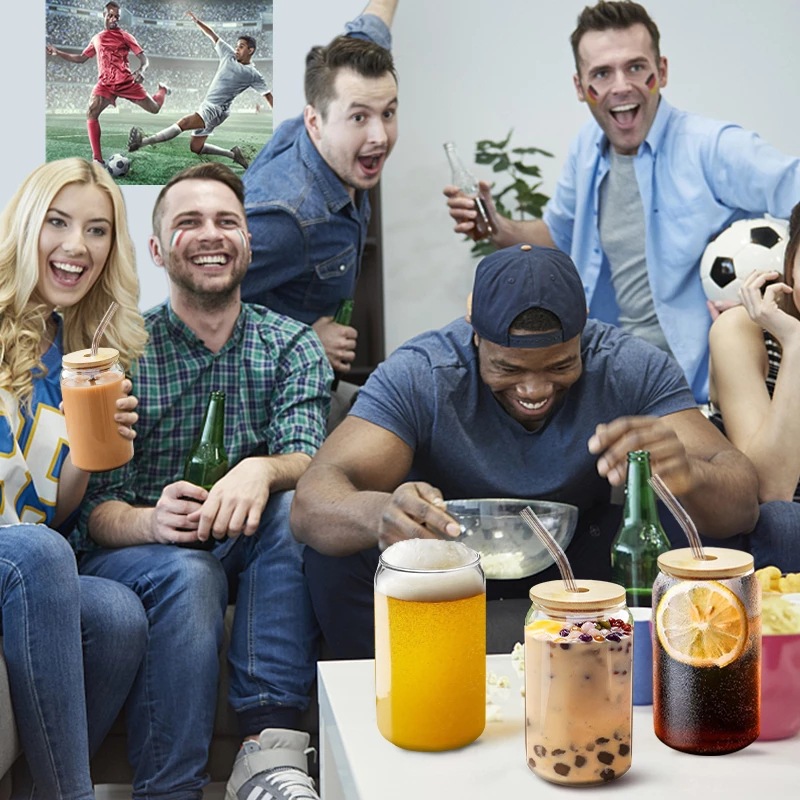 创意梅森杯可乐杯玻璃啤酒易拉罐杯柠檬果汁吸管杯Beer Can Glass - 图1