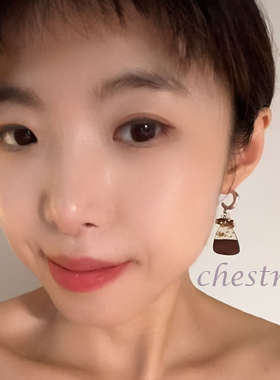 复古森系木艺金箔水滴耳坠女小众碎石拼接耳环秋冬氛围感银针耳饰