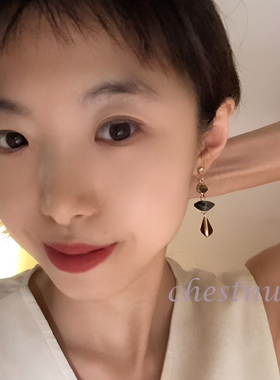 复古小众撞色水晶耳钉女 不规则切面宝石长款耳坠 氛围感通勤耳饰