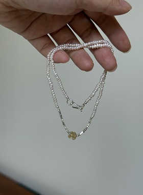 S925银碎银子黄水晶天然珍珠项链颈链极简百搭叠带小众招财