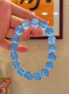 正品天然海蓝宝手链冰透体润蓝色猫眼海蓝宝转运手串饰品手链
