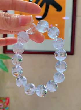 天然白幽灵千层手链女雪花纯净体透明珠子巴西水晶手串送生日礼物