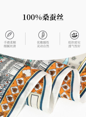 一米画纱真丝丝巾100%桑蚕丝印花小方巾系脖防晒领巾送妈妈礼盒装