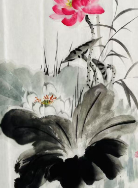 纯手绘荷花图国画写意花鸟水墨