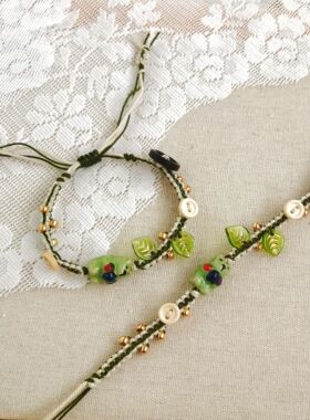 成品陶瓷小熊手工编织绳手链可爱小众个性首饰可调节送闺蜜送女友
