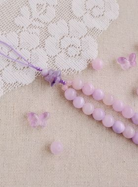 新中式优化天然石手机链长款紫色少女心高颜值设计夏季清新串珠链