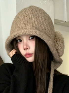 冬季女款带耳罩护耳显脸小针织帽