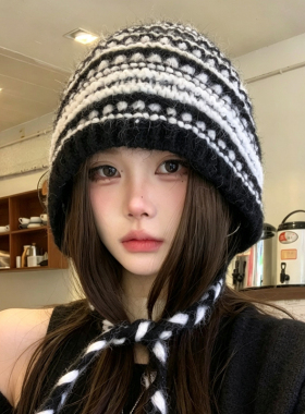 秋冬大头围川西条纹护耳针织帽女