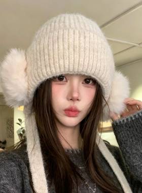 韩系绑带针织帽女冬季保暖护耳