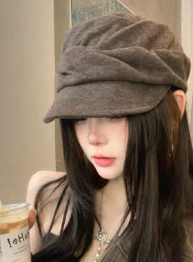 秋冬显脸小大头围贝雷报童帽女